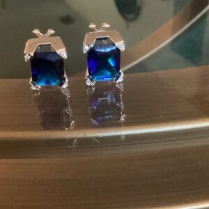 Sapphire Blue and Silver Stud Earrings